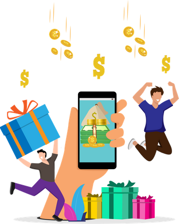 Online shopping cash rewards and gifts  Illustration