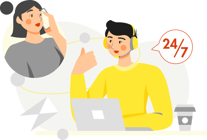 Online shopping customer care available 24 by 7  Illustration