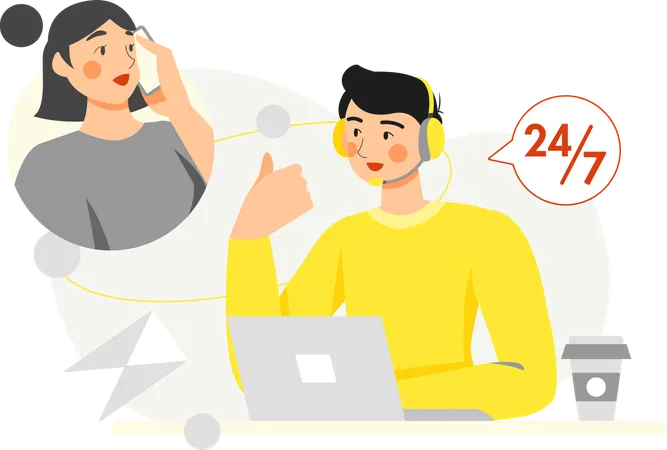 Online shopping customer care available 24 by 7  Illustration