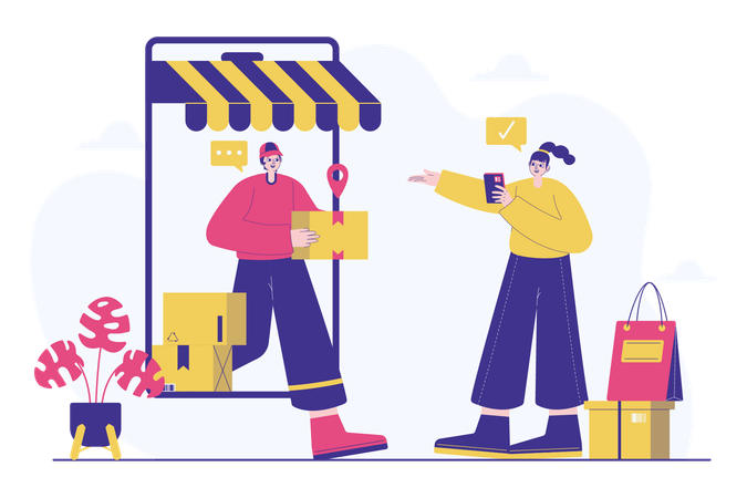 Online Shopping delivery on time  Illustration