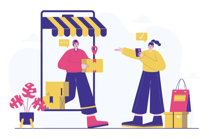 Online Shopping delivery on time  Illustration