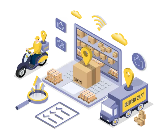 Online shopping delivery process Illustration