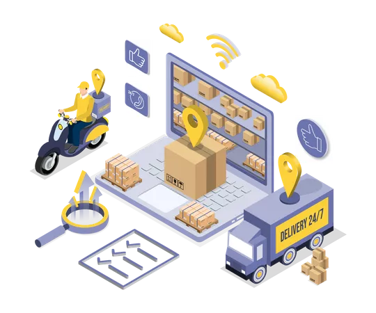 Online shopping delivery process  Illustration