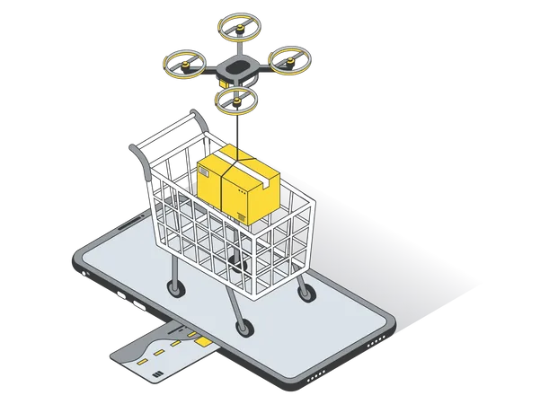Online shopping delivery via drone  Illustration