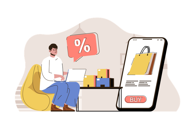 Online Shopping discount Illustration