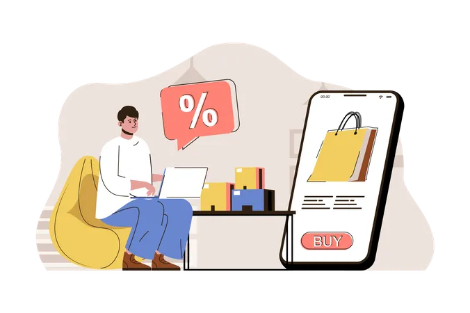 Online Shopping discount Illustration