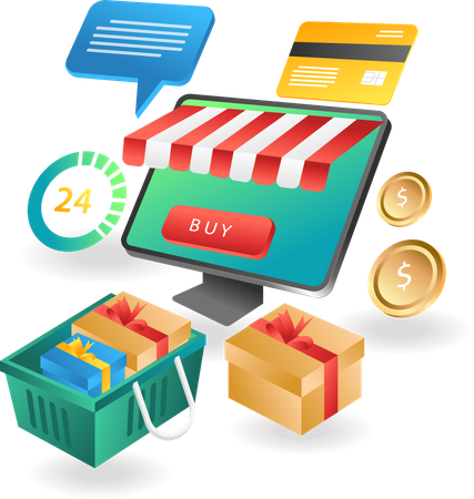 Online shopping e-commerce application web Illustration