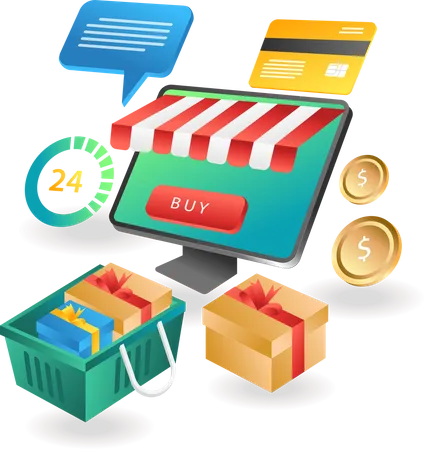Online shopping e-commerce application web Illustration