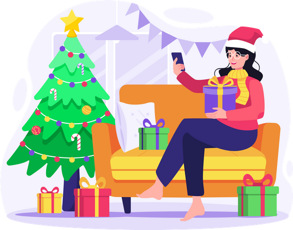 Online shopping for Christmas Illustration