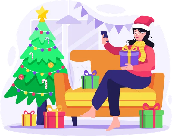 Online shopping for Christmas Illustration