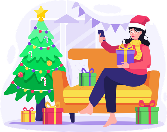 Online shopping for Christmas  Illustration