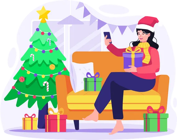 Online shopping for Christmas  Illustration