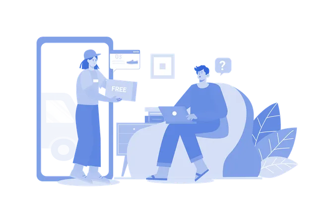 Man Getting Free Product Delivery Illustration