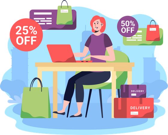 Online Shopping from Home  Illustration