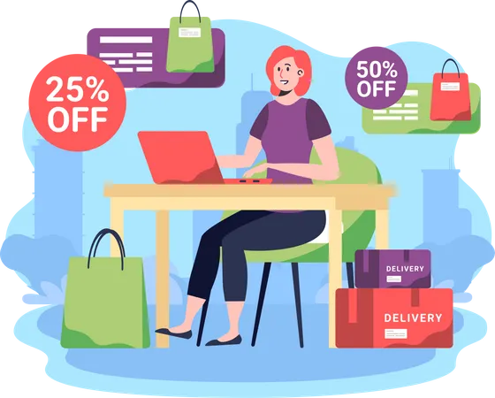 Online Shopping from Home  Illustration