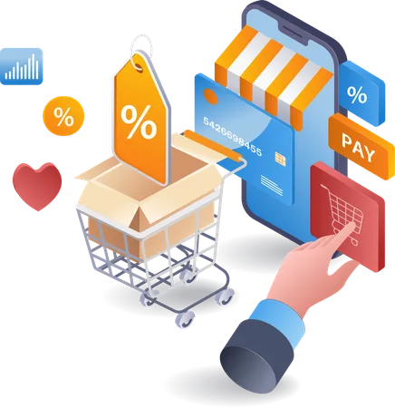 Online shopping in e commerce market  Illustration