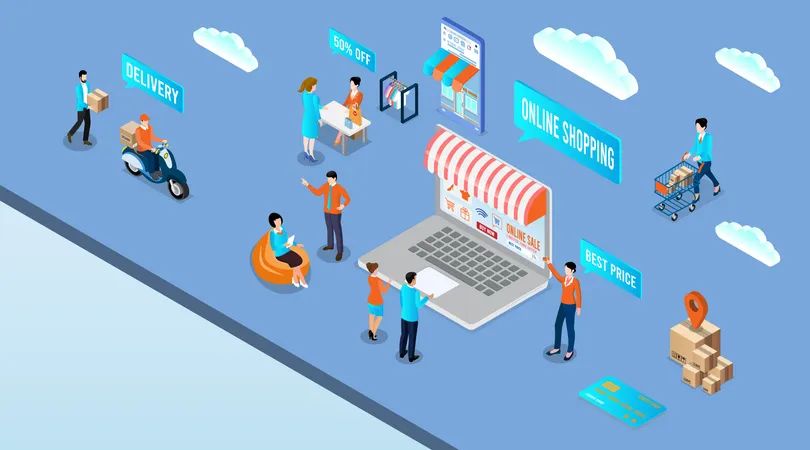 Online shopping infrastructure  Illustration