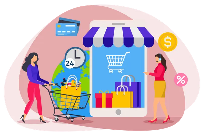 Online-Shopping mit Kundensupport  Illustration