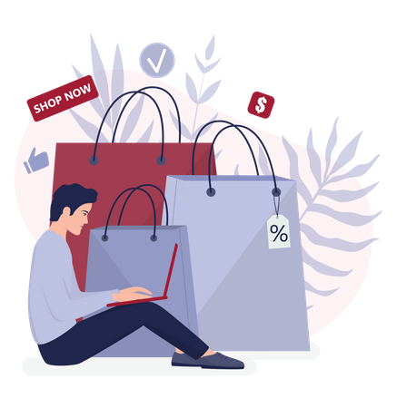 Online-Shopping mit dem Laptop  Illustration