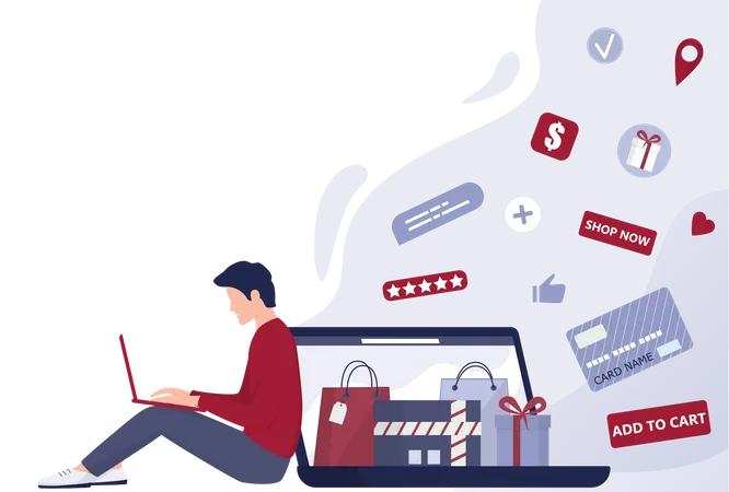 Online-Shopping mit dem Laptop  Illustration