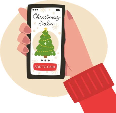 Online Shopping Of Christmas Gifts On A Smartphone 일러스트레이션