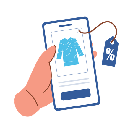 Online shopping on smartphone app with discount tag  Illustration
