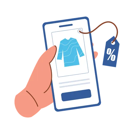 Online shopping on smartphone app with discount tag  Illustration