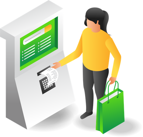 Online shopping payment machine in the market place  Illustration
