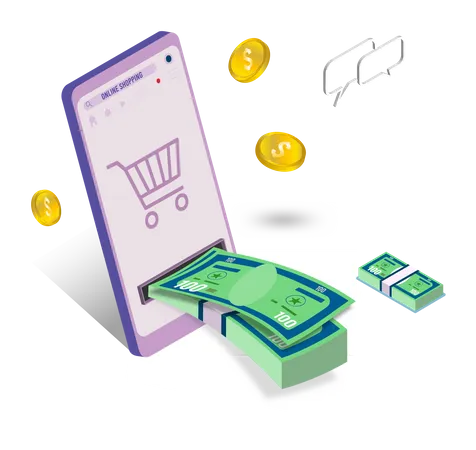 Online shopping payment via cash Illustration
