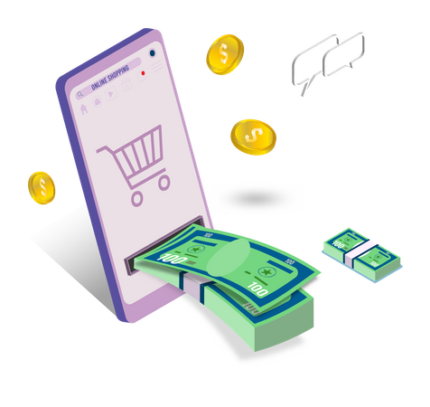 Online shopping payment via cash  Illustration