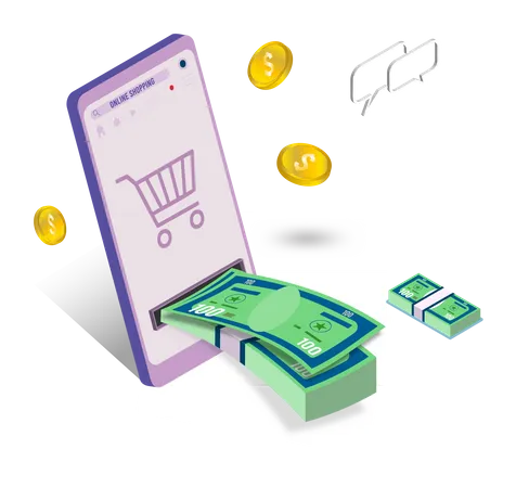 Online shopping payment via cash  Illustration