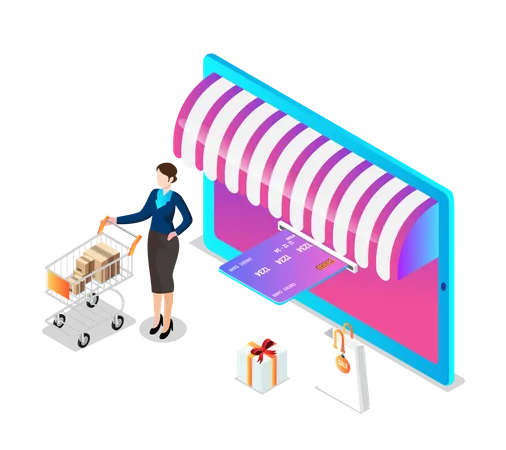 Application Smartphone Mobile And Computer Payments Online Transaction Woman Characters Shopping Online Process On Smartphone Vecter Cartoon Illustration Isometric Design Illustration