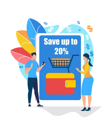 Online shopping sale of save up to 20% Illustration