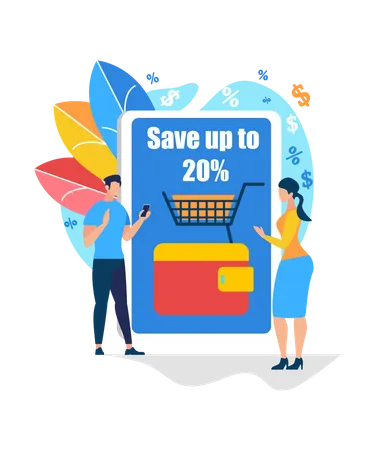 Online shopping sale of save up to 20%  Illustration