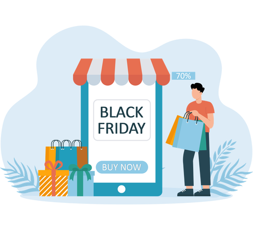 Online Shopping sale offers used by businessman  Illustration