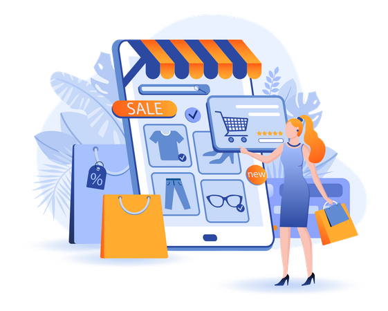 Online-Shopping-Szene  Illustration