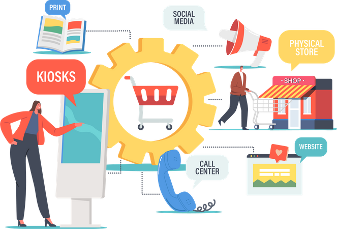 Online Shopping Use Digital Kiosk Illustration
