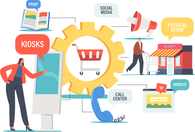 Online Shopping Use Digital Kiosk  Illustration