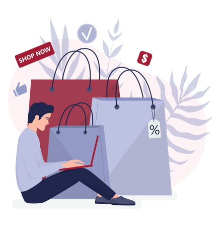 Online shopping using laptop Illustration
