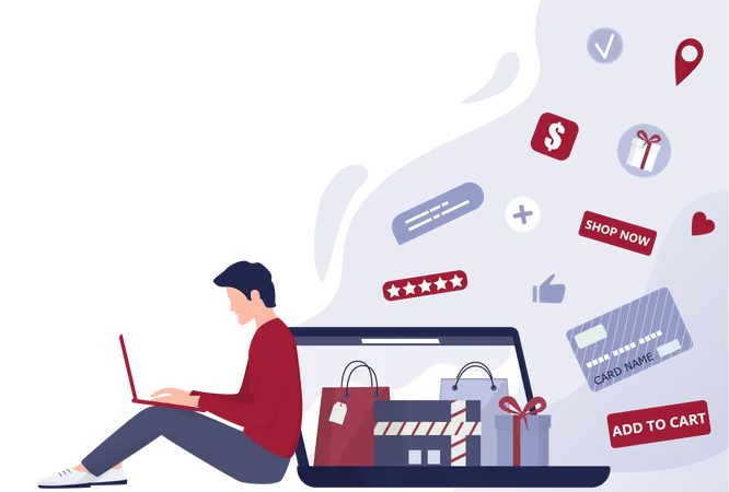 Online shopping using laptop Illustration