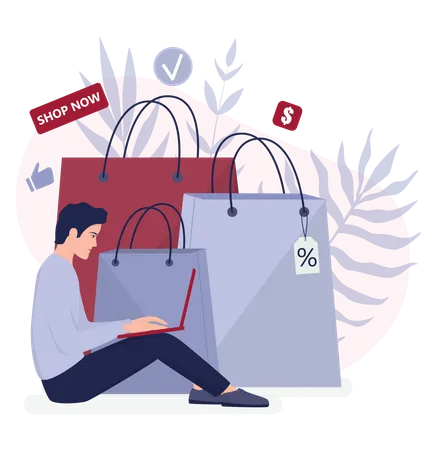 Online shopping using laptop  Illustration