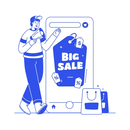 Verkaufsförderung für onlineeinkäufe  Illustration