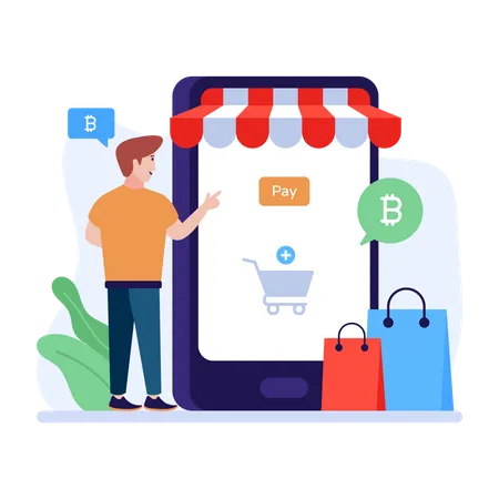 Online shopping via bitcoin Illustration