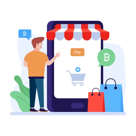 Online shopping via bitcoin  Illustration