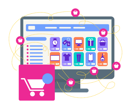 Online shopping website with shopping cart  Illustration