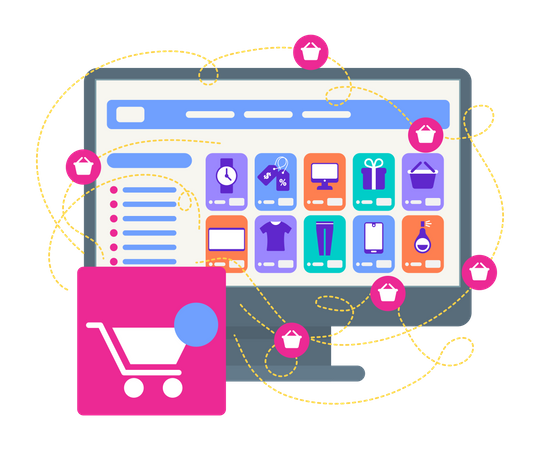 Online shopping website with shopping cart Illustration