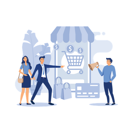 Online shopping with cart Illustration