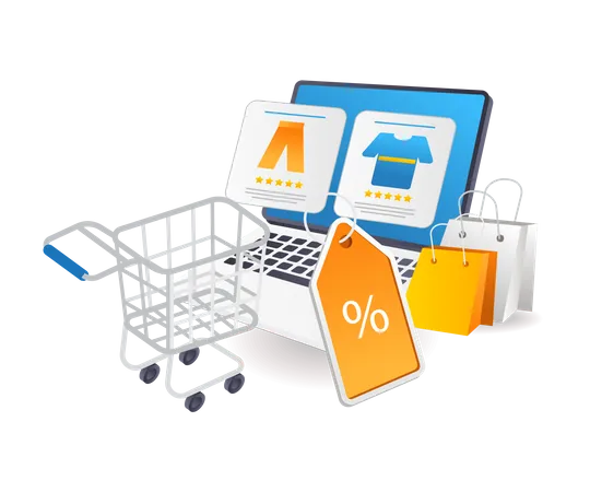Online shopping with computer application  イラスト