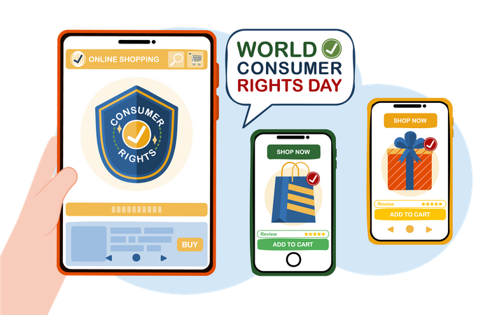 Online shopping with consumer rights  Illustration