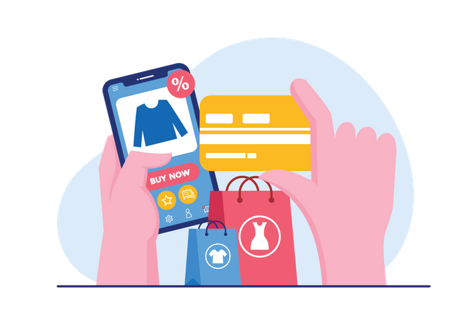 Online Shopping With Credit Card Illustration